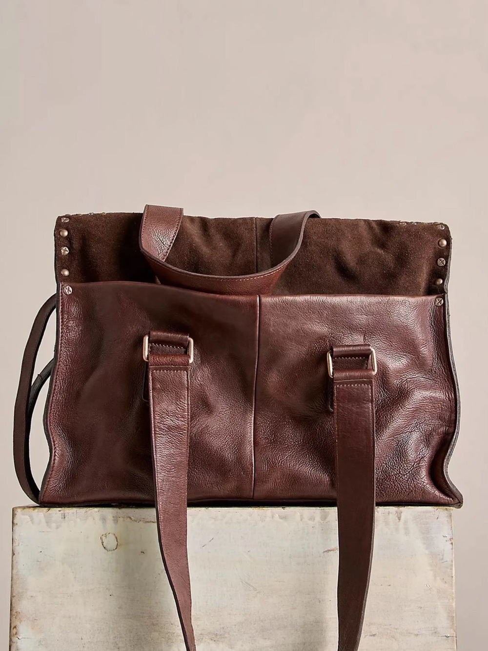 $298! Sold Out! FP We The Free Shay Stud Tote Espresso crafted of leather suede - Picture 3 of 7